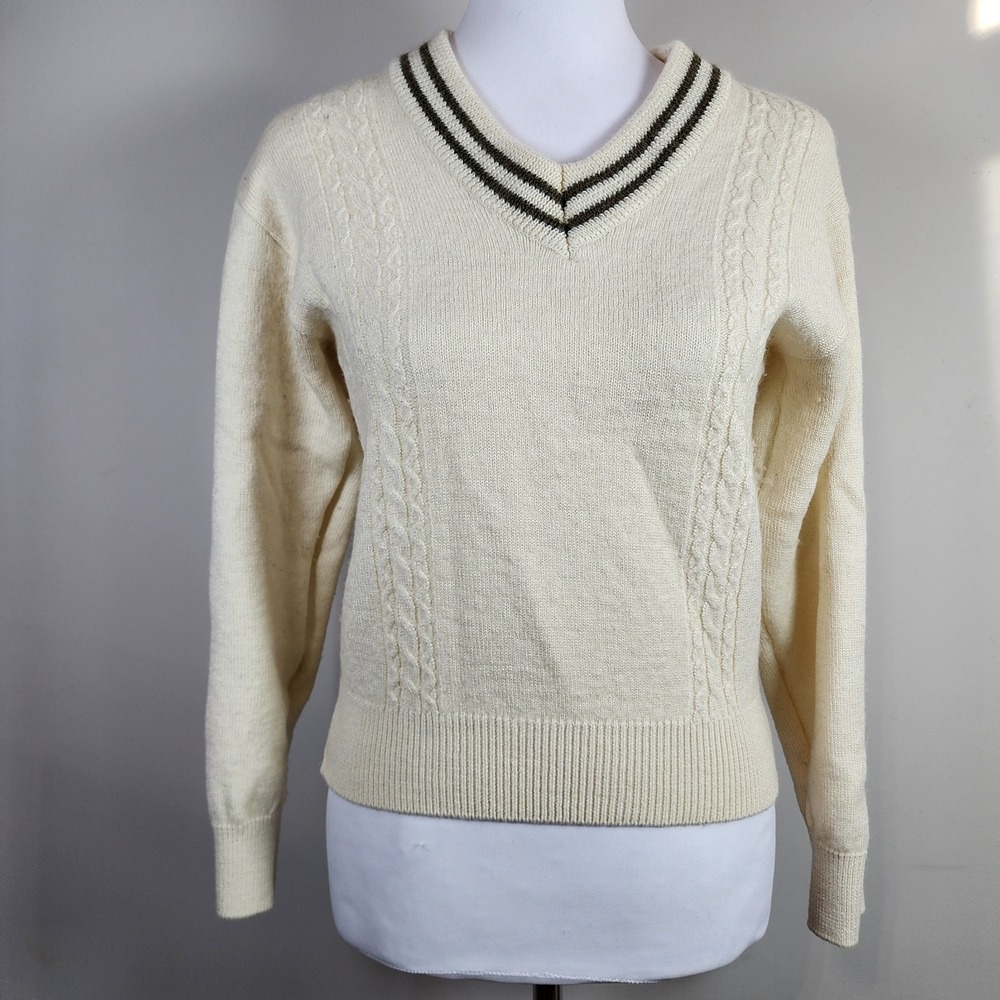Varsitymate Cable Knit‎ Sweater Womens M Preppy V Neck Coquette Schoolgirl Japan